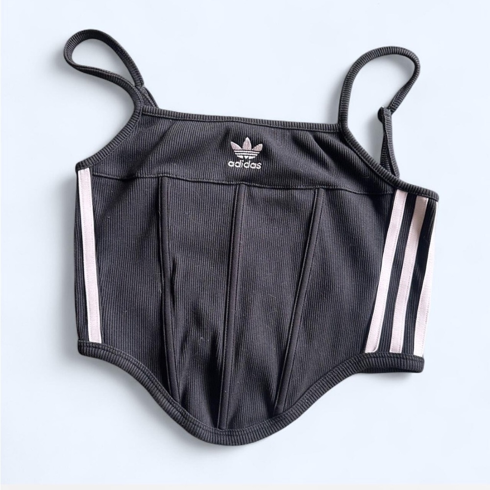 SOLD: Adidas Black and White Striped Corset Top
